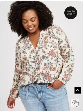 Torrid Cream Floral Blouse